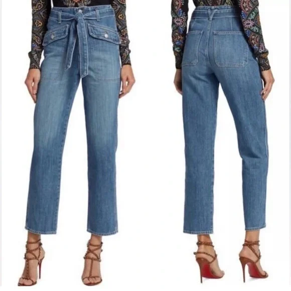 Veronica Beard Rinley Straight-Leg Belted Cropped Jeans | 31 NWT - Picture 1 of 13